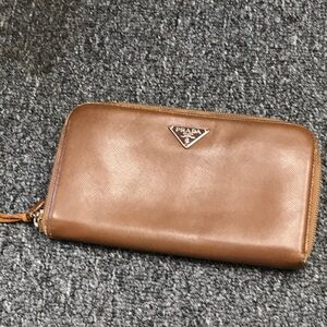 Prada Tan Leather Zip Wallet